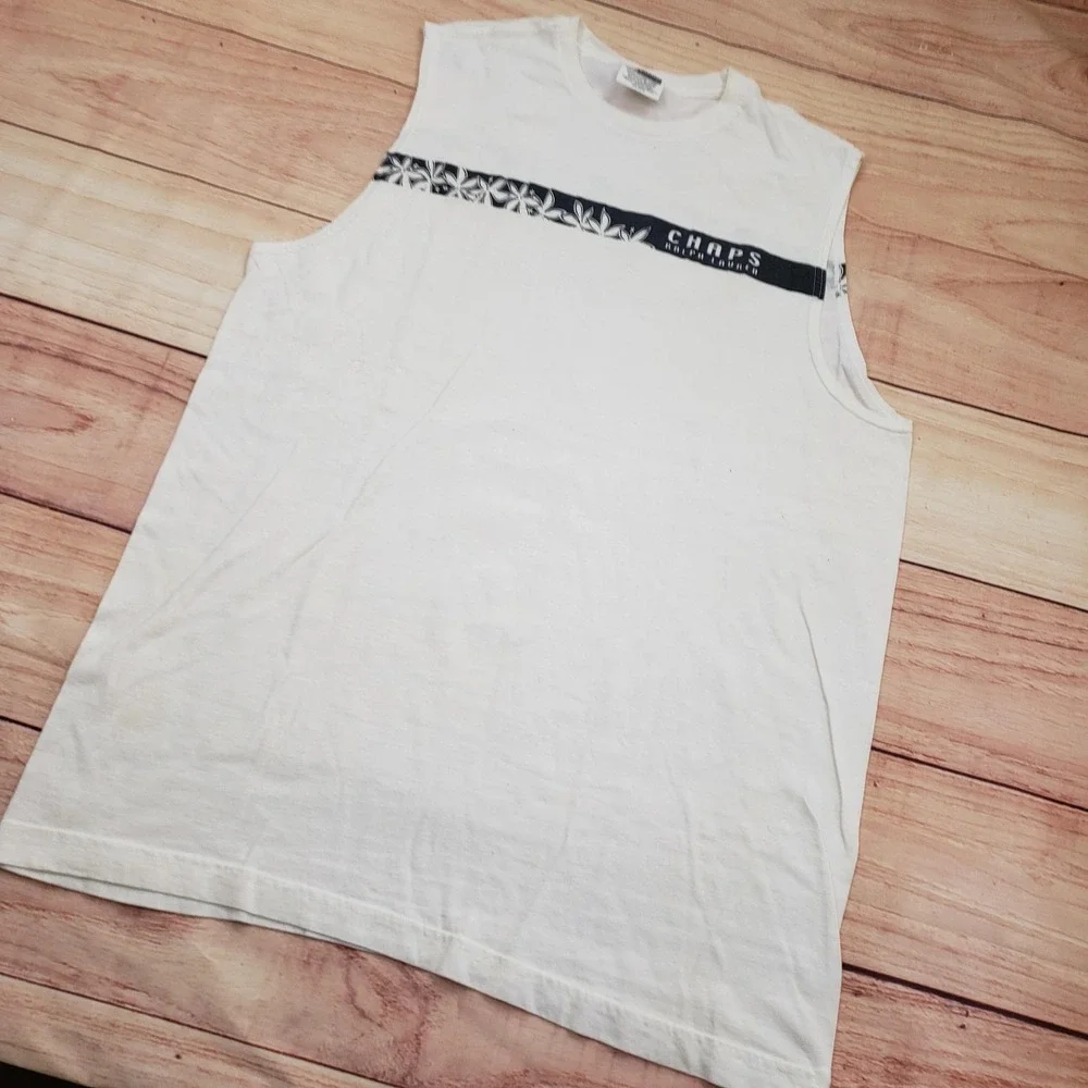 VINTAGE Chaps Ralph Lauren‎ Shirt Mens XL White Sleeveless Muscle Tank Hawaiian